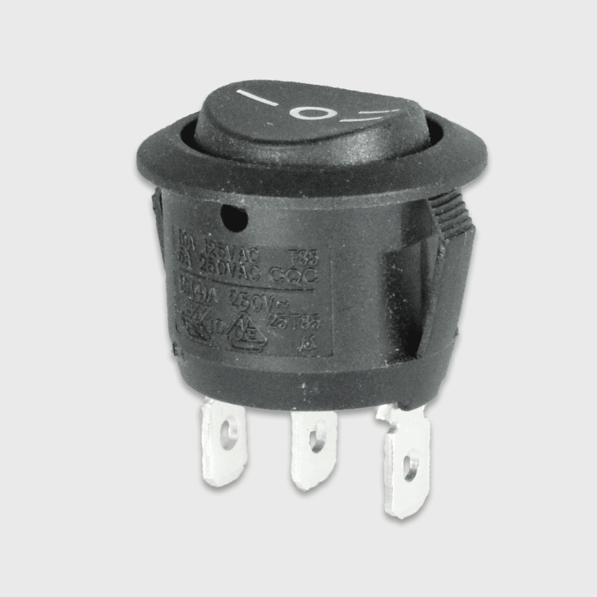 12V Einbauschalter, rund, schwarz, II-0-I